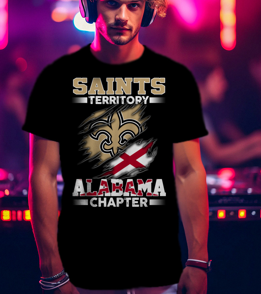 Saints Territory Alabama Chapter Fleur-De-Lis Cross Flag T-Shirt