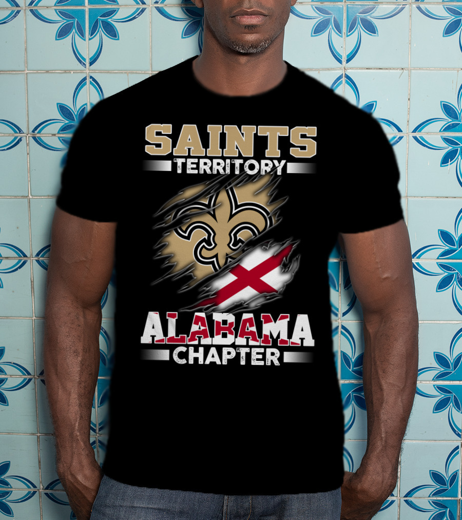 Saints Territory Alabama Chapter Fleur-De-Lis Cross Flag T-Shirt