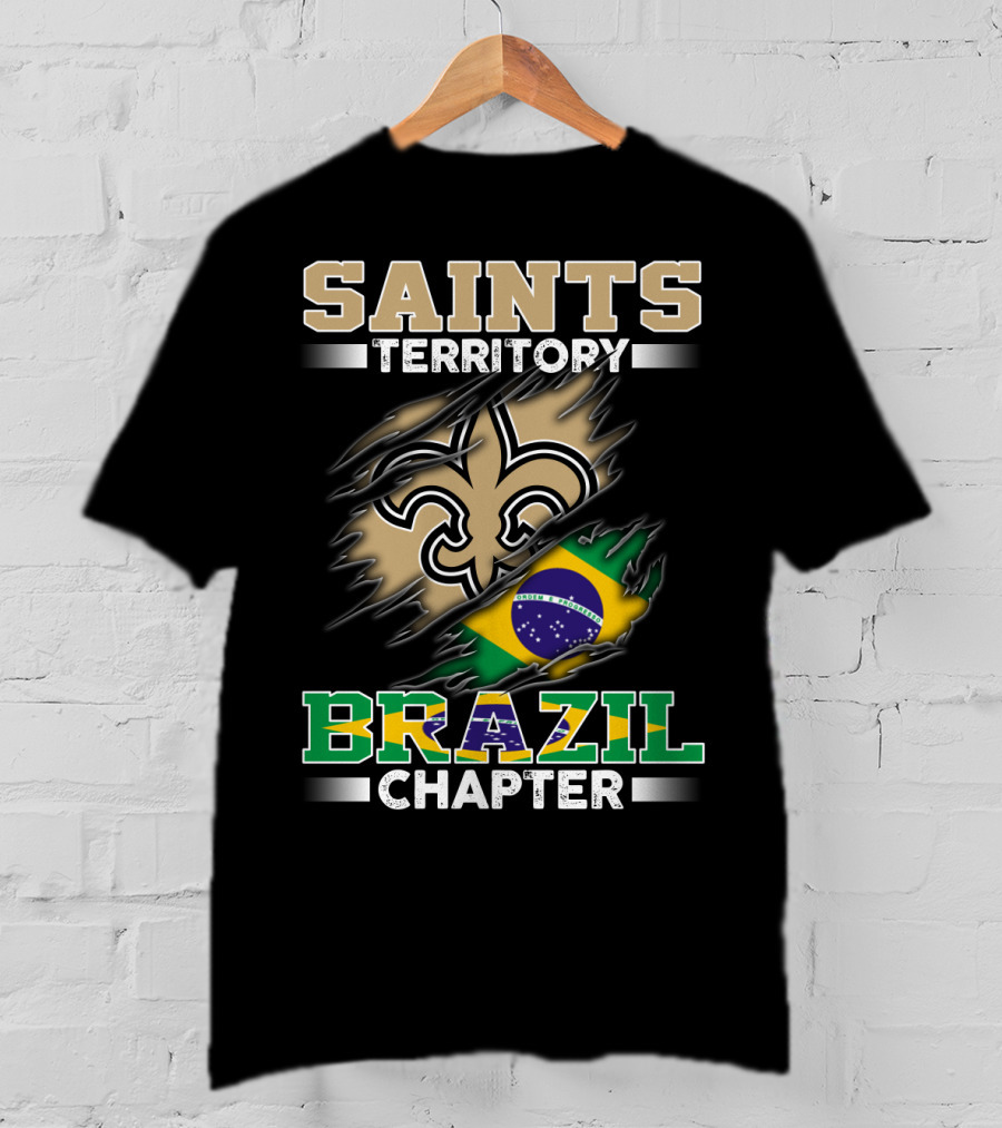 Saints Territory Brazil Chapter Fleur-De-Lis Brazilian Flag T-Shirt