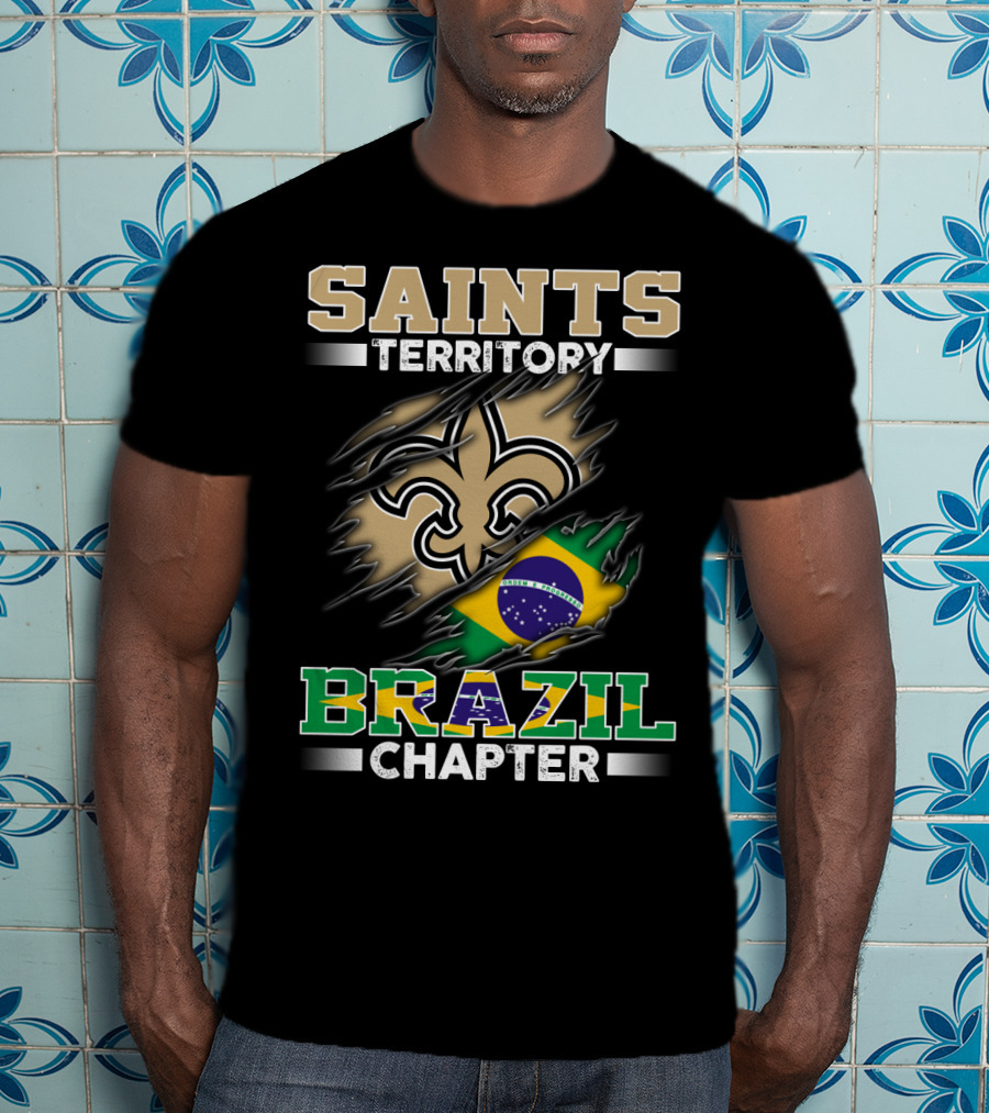 Saints Territory Brazil Chapter Fleur-De-Lis Brazilian Flag T-Shirt