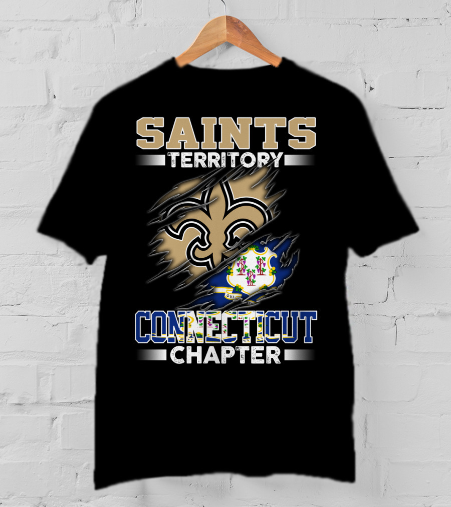 Saints Territory Connecticut Chapter Fleur-De-Lis And State Flag T-Shirt