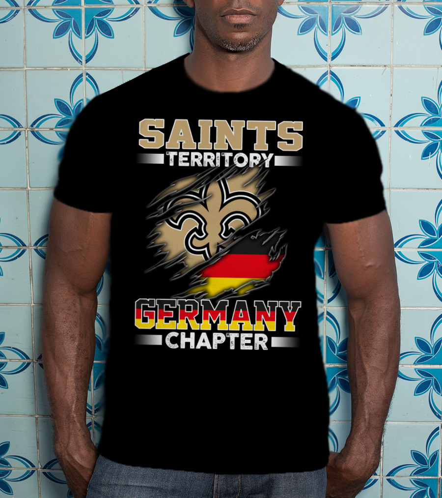 Saints Territory Germany Chapter Fleur-De-Lis German Flag Ripping T-Shirt