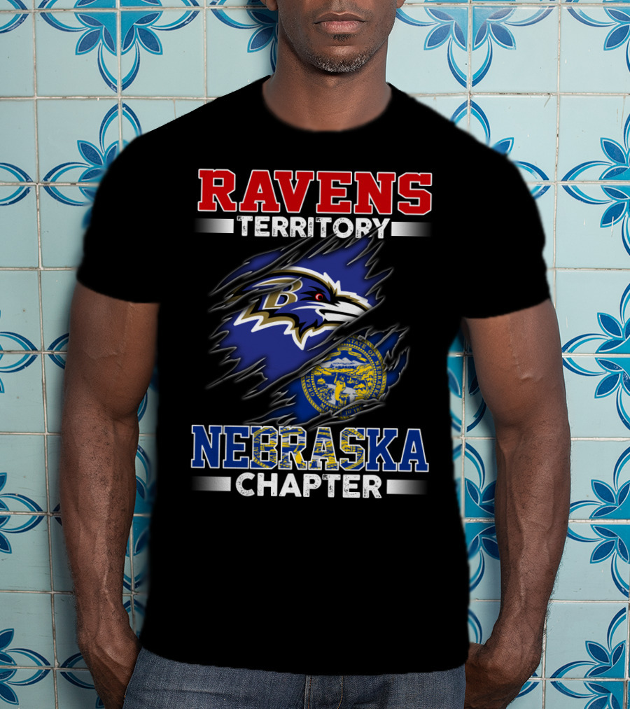 Ravens Territory Nebraska Chapter Torn Flag Style With Baltimore T-Shirt