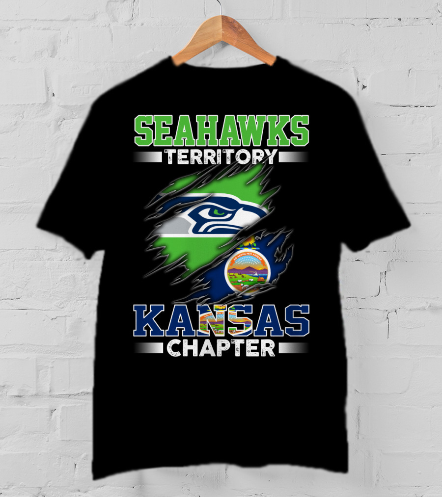 Seahawks Territory Kansas Chapter Flag Logo Fan Group T-Shirt