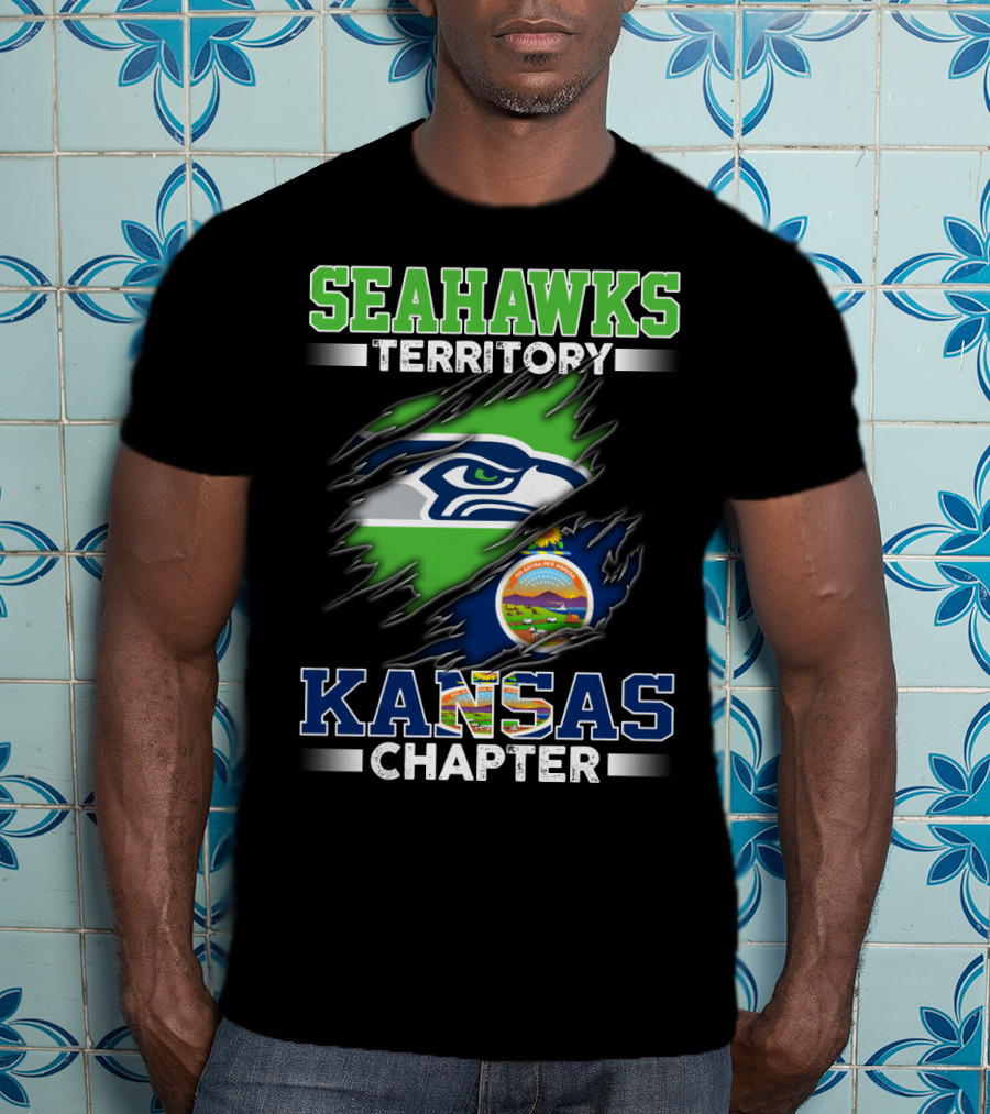 Seahawks Territory Kansas Chapter Flag Logo Fan Group T-Shirt