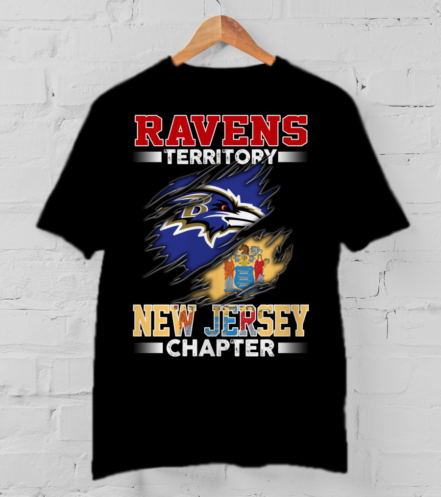 Ravens Territory New Jersey Chapter Ravens Logo New Jersey Flag T-Shirt
