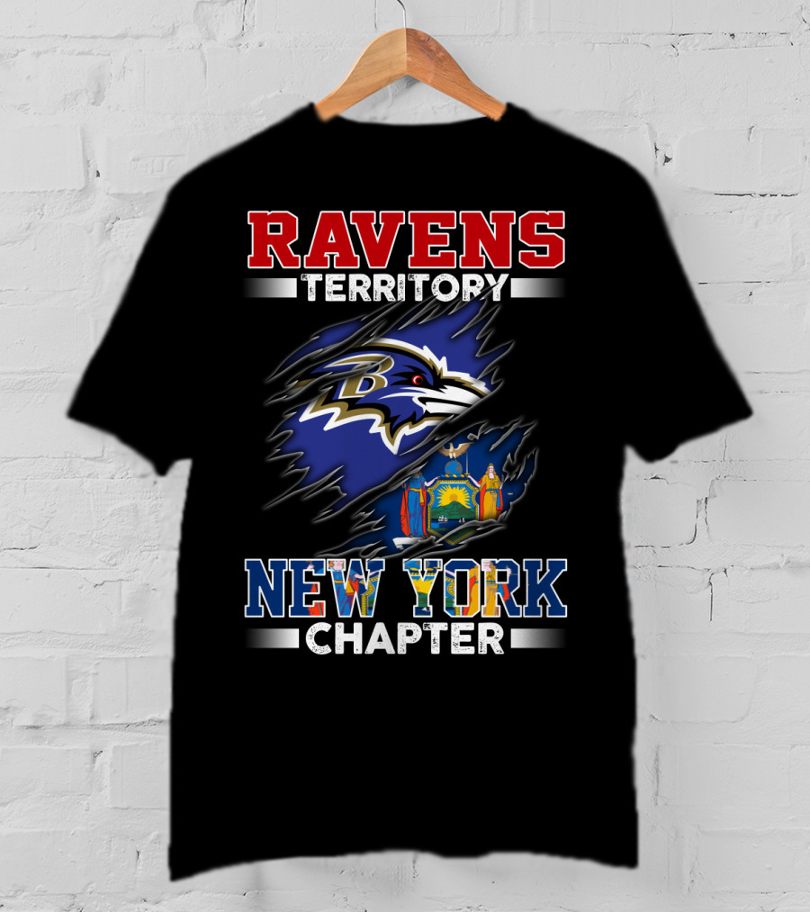 Ravens Territory New York Chapter Baltimore Ravens Logo And New York State Flag T-Shirt