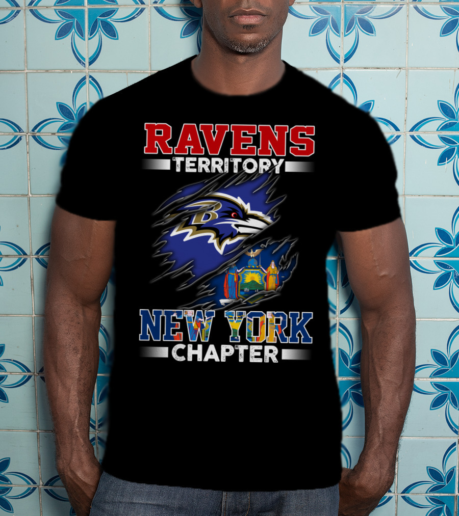 Ravens Territory New York Chapter Baltimore Ravens Logo And New York State Flag T-Shirt