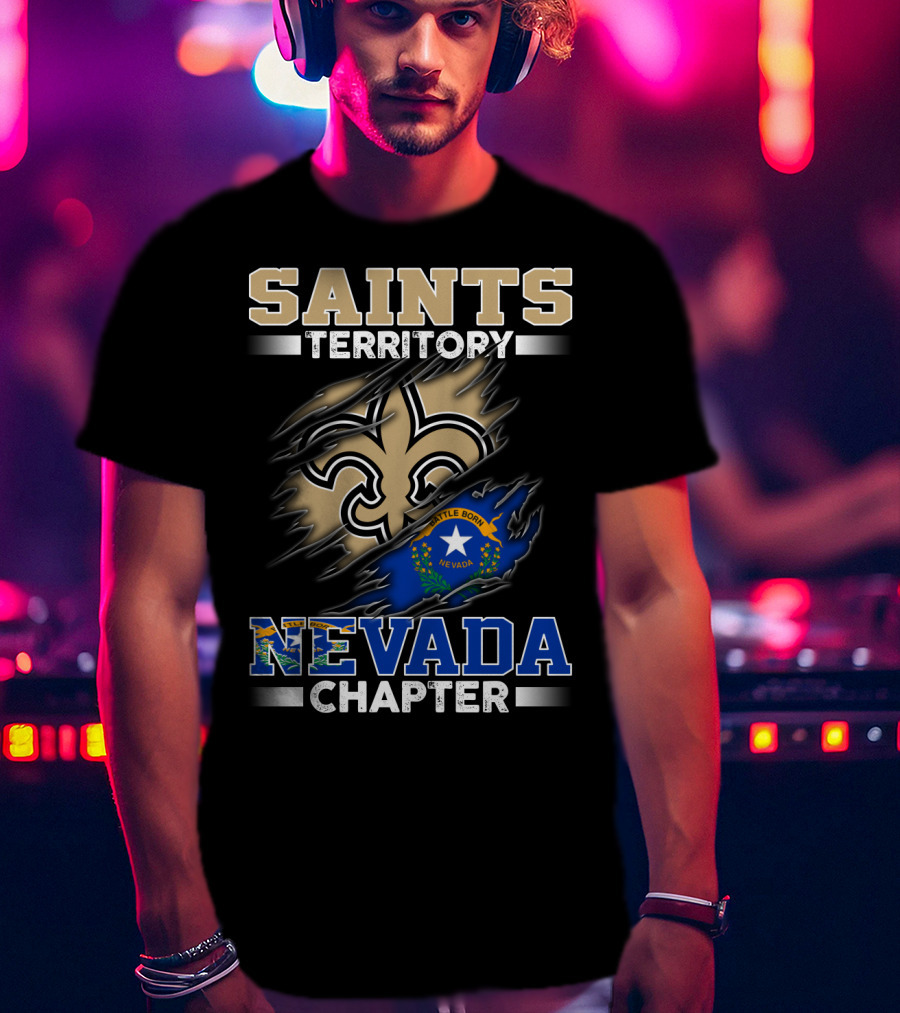 Saints Territory Fleur-De-Lis Nevada Chapter Battle Born Flag T-Shirt