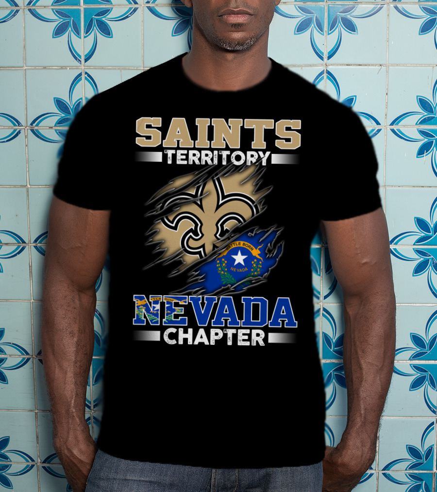 Saints Territory Fleur-De-Lis Nevada Chapter Battle Born Flag T-Shirt