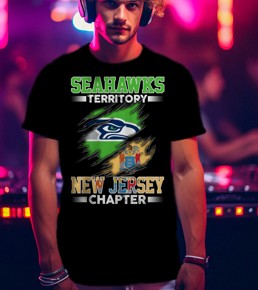 Seahawks Territory New Jersey Chapter Logo With State Flag T-Shirt