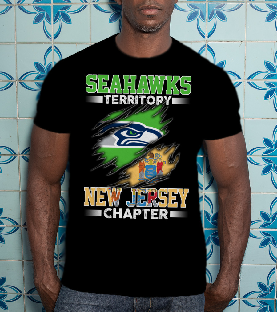 Seahawks Territory New Jersey Chapter Logo With State Flag T-Shirt