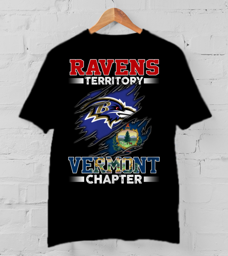 Ravens Territory Vermont Chapter Baltimore Football Team Logo And Vermont State Seal T-Shirt