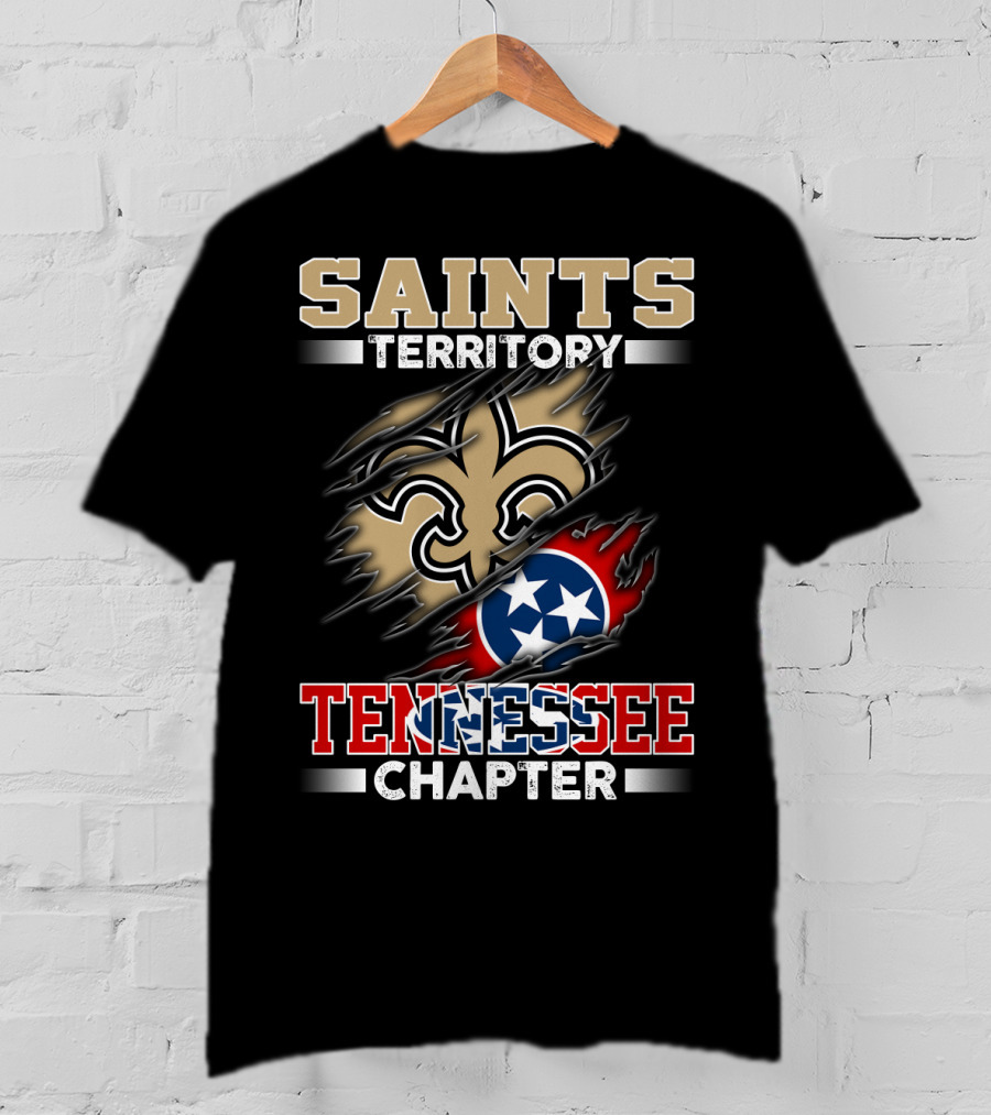 Saints Territory Tennessee Chapter Fleur-De-Lis Logo And Tri-Star Flag T-Shirt