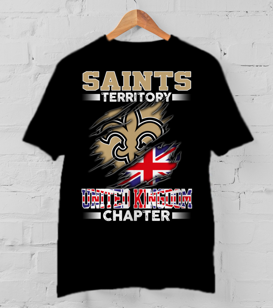 Saints Territory United Kingdom Chapter Fleur-De-Lis And Union Jack Ripped T-Shirt