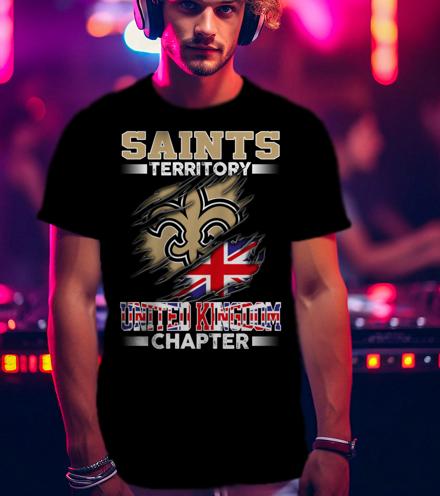 Saints Territory United Kingdom Chapter Fleur-De-Lis And Union Jack Ripped T-Shirt