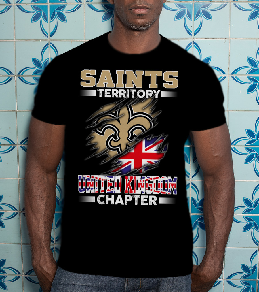 Saints Territory United Kingdom Chapter Fleur-De-Lis And Union Jack Ripped T-Shirt