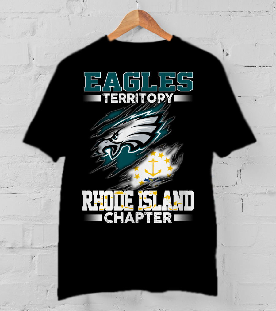 Eagles Territory Rhode Island Chapter Logo With Philadelphia Eagles And Rhode Island State Flag Elements T-Shirt