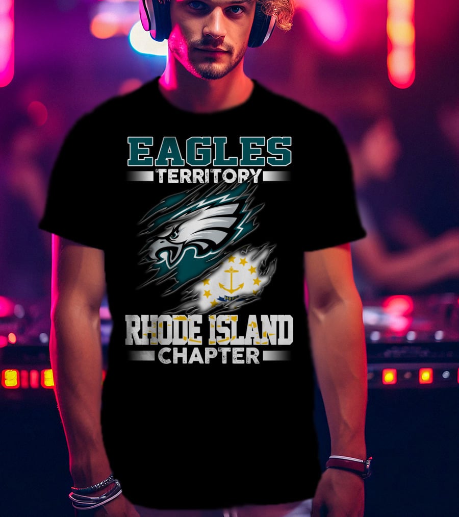Eagles Territory Rhode Island Chapter Logo With Philadelphia Eagles And Rhode Island State Flag Elements T-Shirt