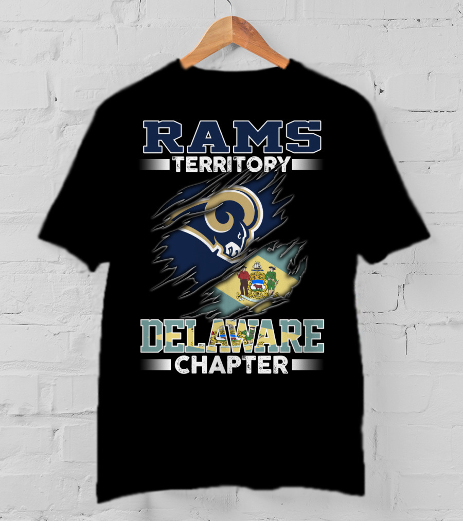 Rams Territory Delaware Chapter Fan Emblem With State Flag And Iconic Team T-Shirt