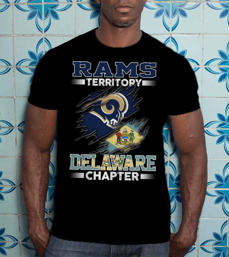 Rams Territory Delaware Chapter Fan Emblem With State Flag And Iconic Team T-Shirt