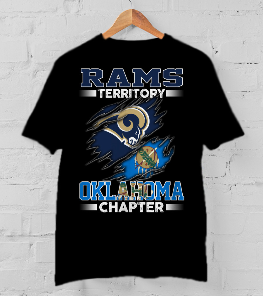 Rams Territory Oklahoma Chapter Blue And Gold Design With Torn State Flag T-Shirt