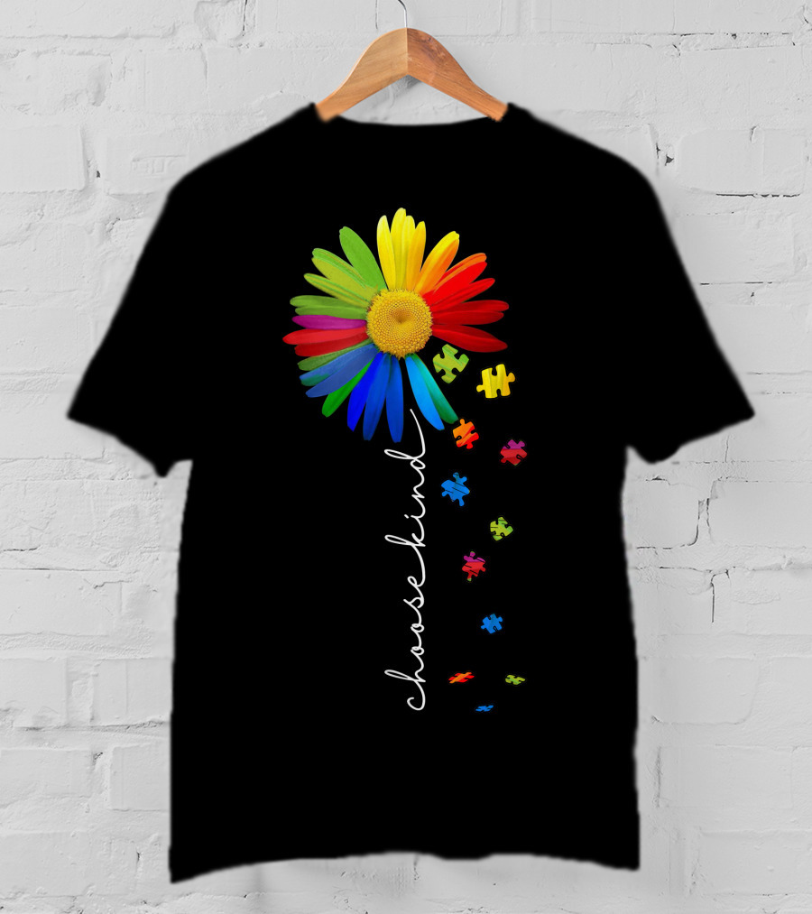 Choose Kind Rainbow Flower With Puzzle Pieces T-Shirt