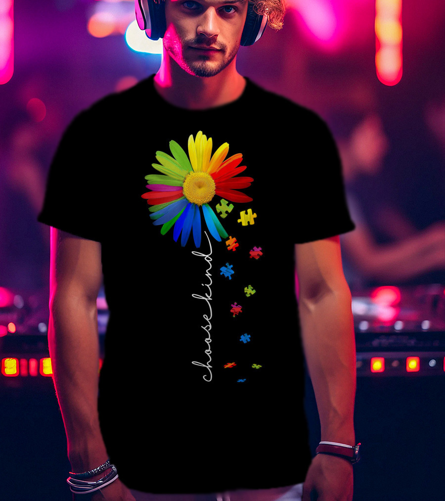 Choose Kind Rainbow Flower With Puzzle Pieces T-Shirt