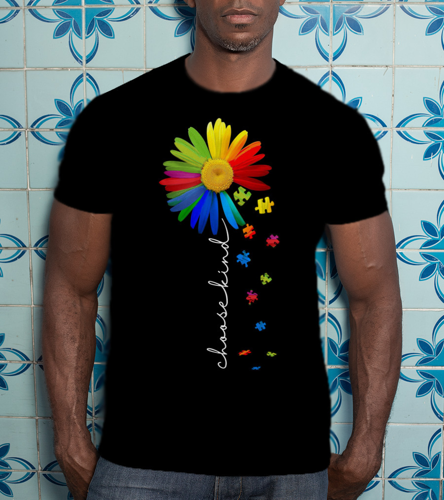 Choose Kind Rainbow Flower With Puzzle Pieces T-Shirt
