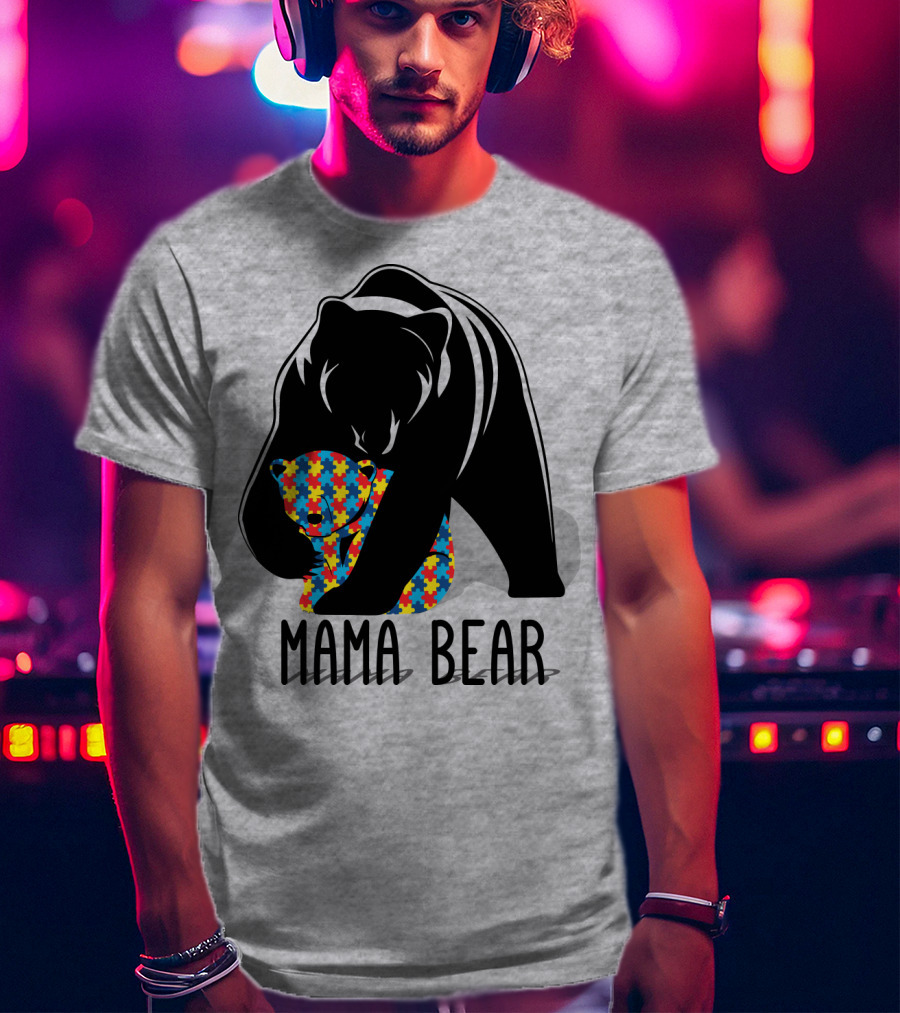 Mama Bear Autism Puzzle Bear Hug T-Shirt