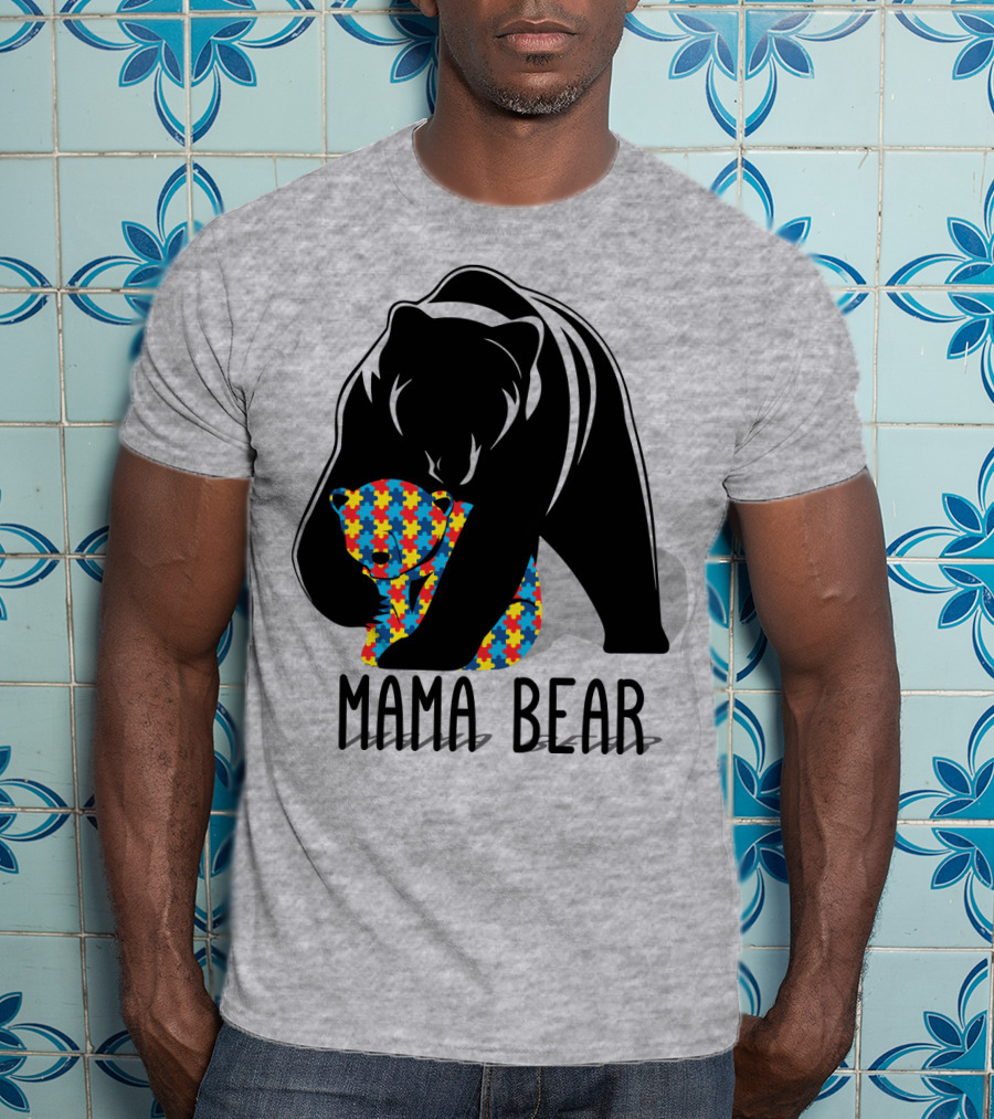 Mama Bear Autism Puzzle Bear Hug T-Shirt