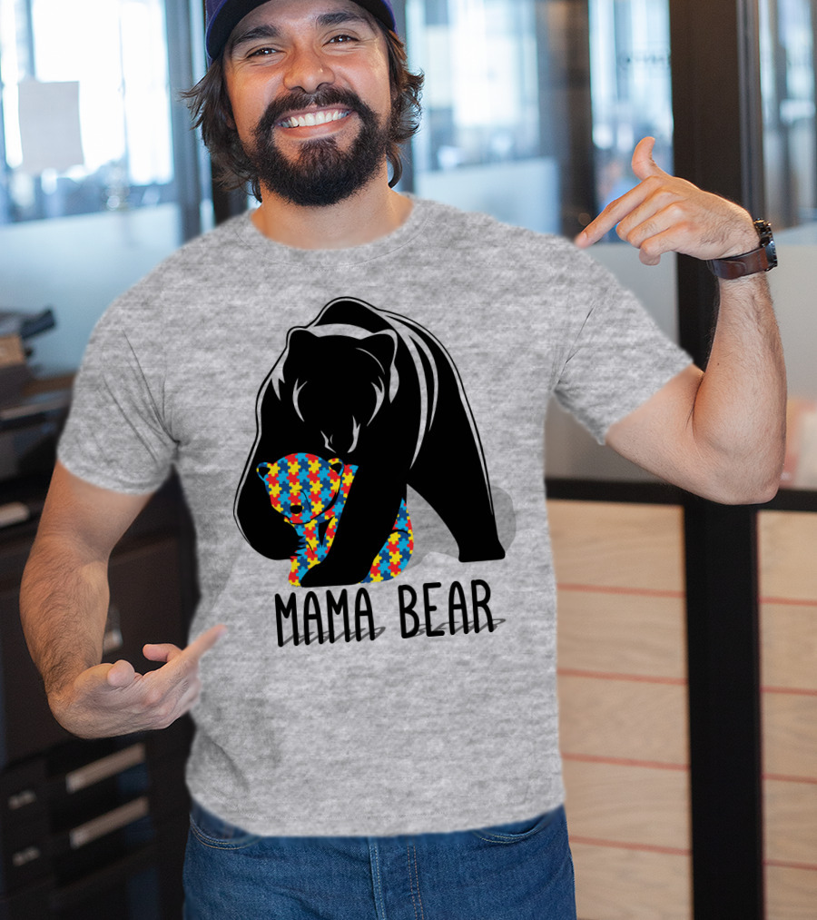 Mama Bear Autism Puzzle Bear Hug T-Shirt