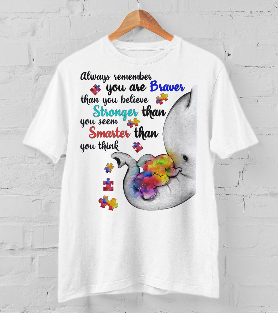 Always Remember Braver Stronger Smarter Elephant With Puzzle Pieces T-Shirt
