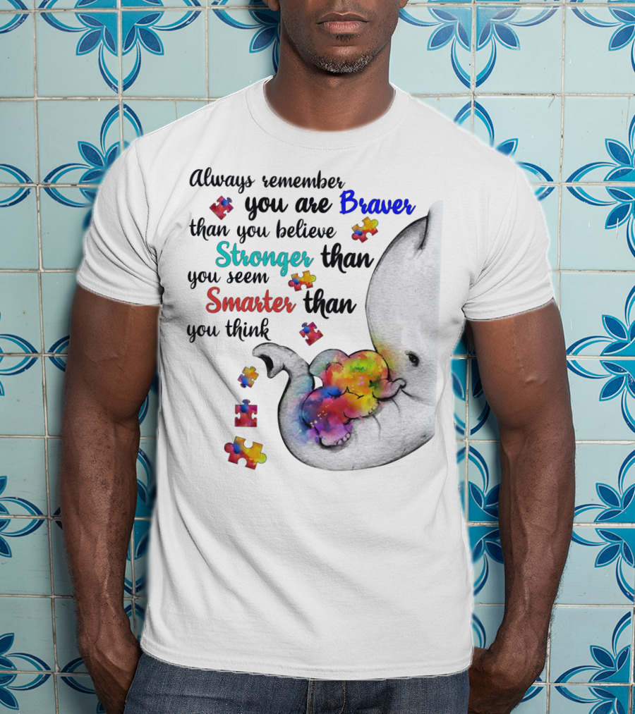 Always Remember Braver Stronger Smarter Elephant With Puzzle Pieces T-Shirt