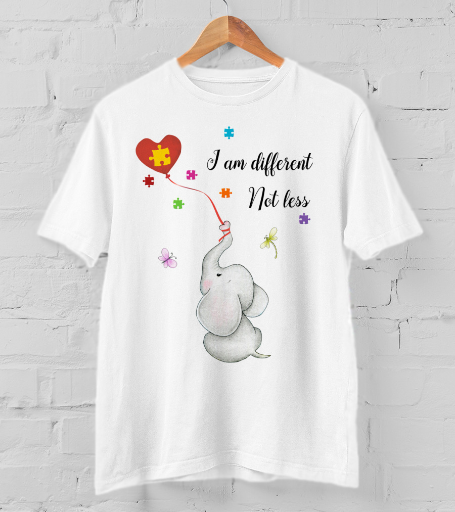 I Am Different Not Less Elephant Puzzle Heart Balloon Autism T-Shirt