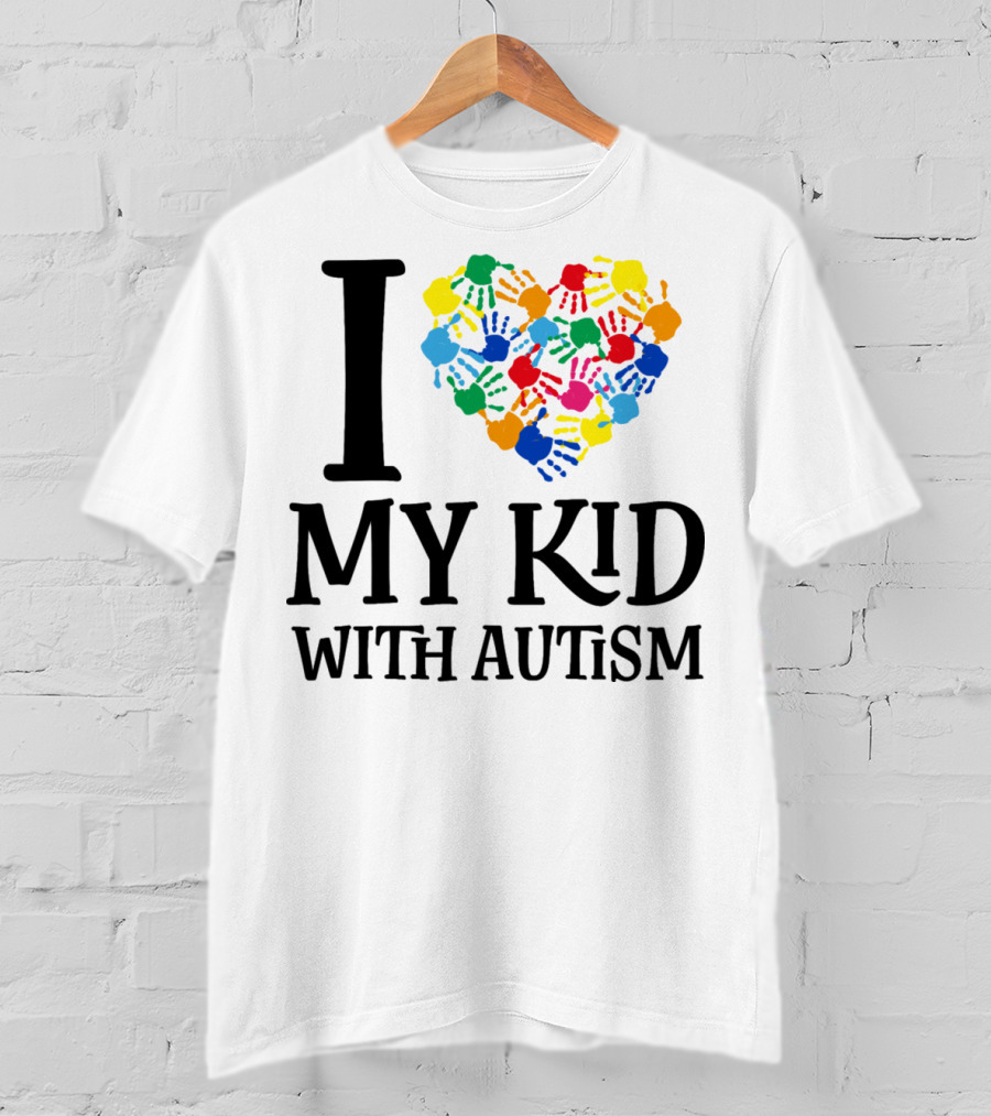 I Heart My Kid With Autism Multicolor Handprints T-Shirt