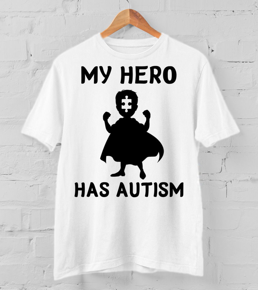 My Hero Has Autism Silhouette With Puzzle Piece Face T-Shirt