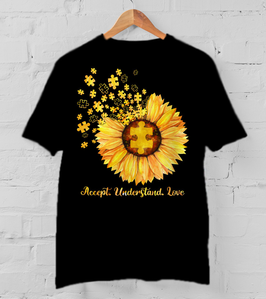 Sunflower Puzzle Pieces Accept Understand Love T-Shirt