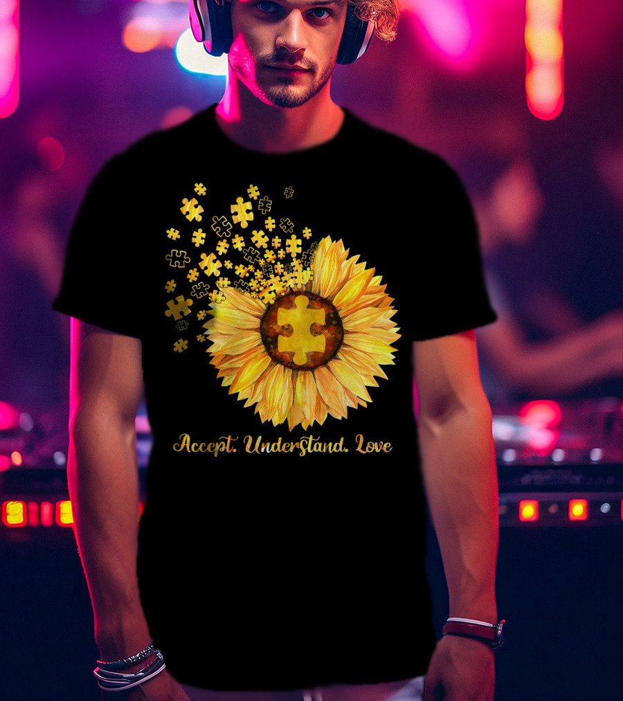 Sunflower Puzzle Pieces Accept Understand Love T-Shirt