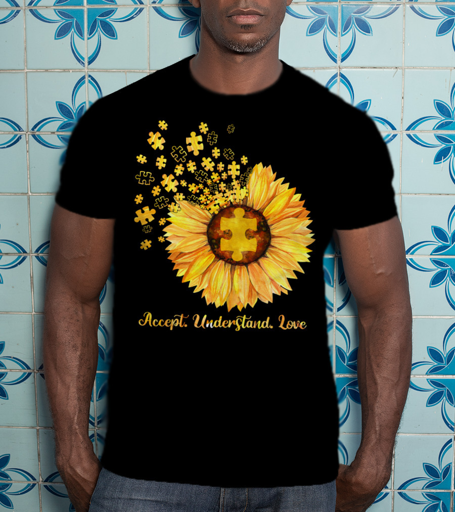 Sunflower Puzzle Pieces Accept Understand Love T-Shirt
