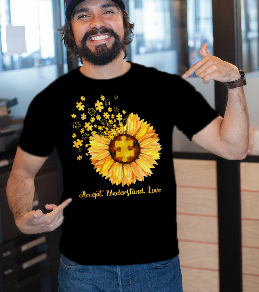 Sunflower Puzzle Pieces Accept Understand Love T-Shirt