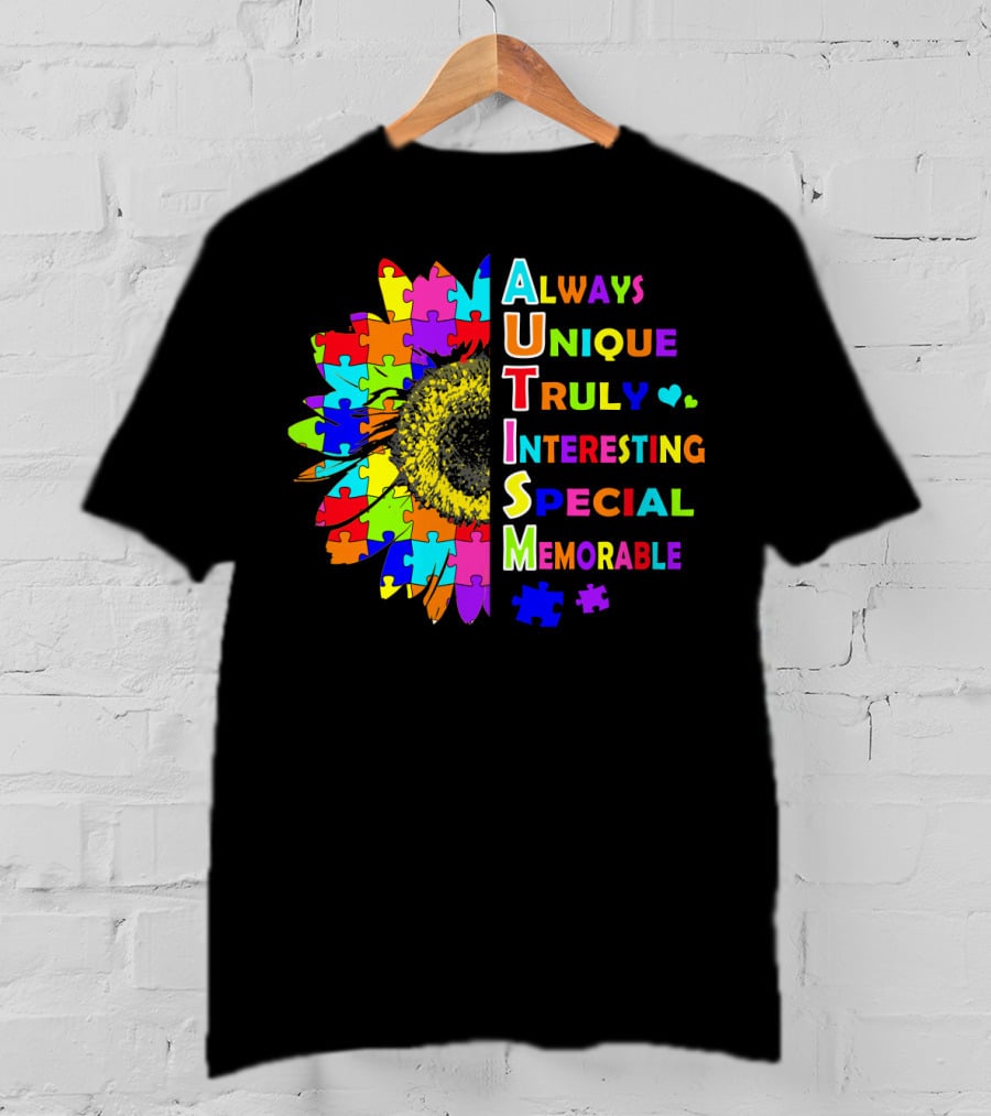Autism Always Unique Truly Interesting Special Memorable Puzzle Sunflower T-Shirt