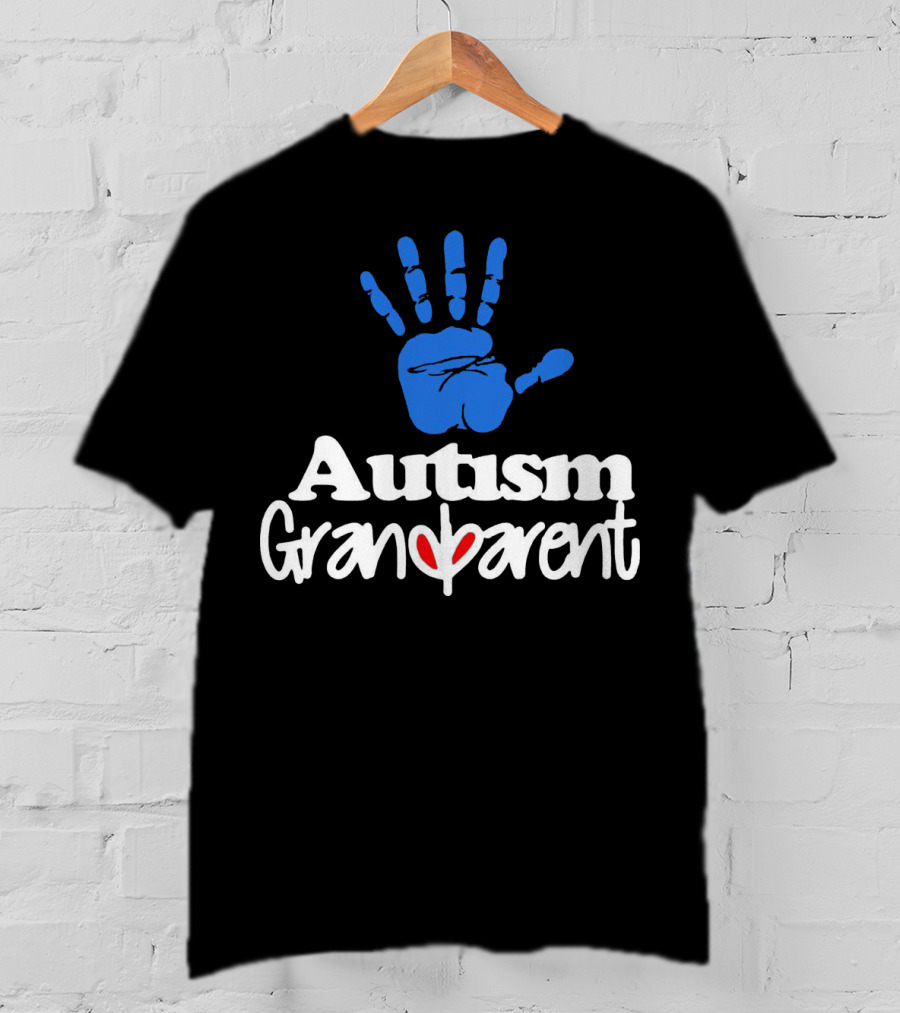 Autism Grandparent Blue Handprint Red Heart Inclusion T-Shirt