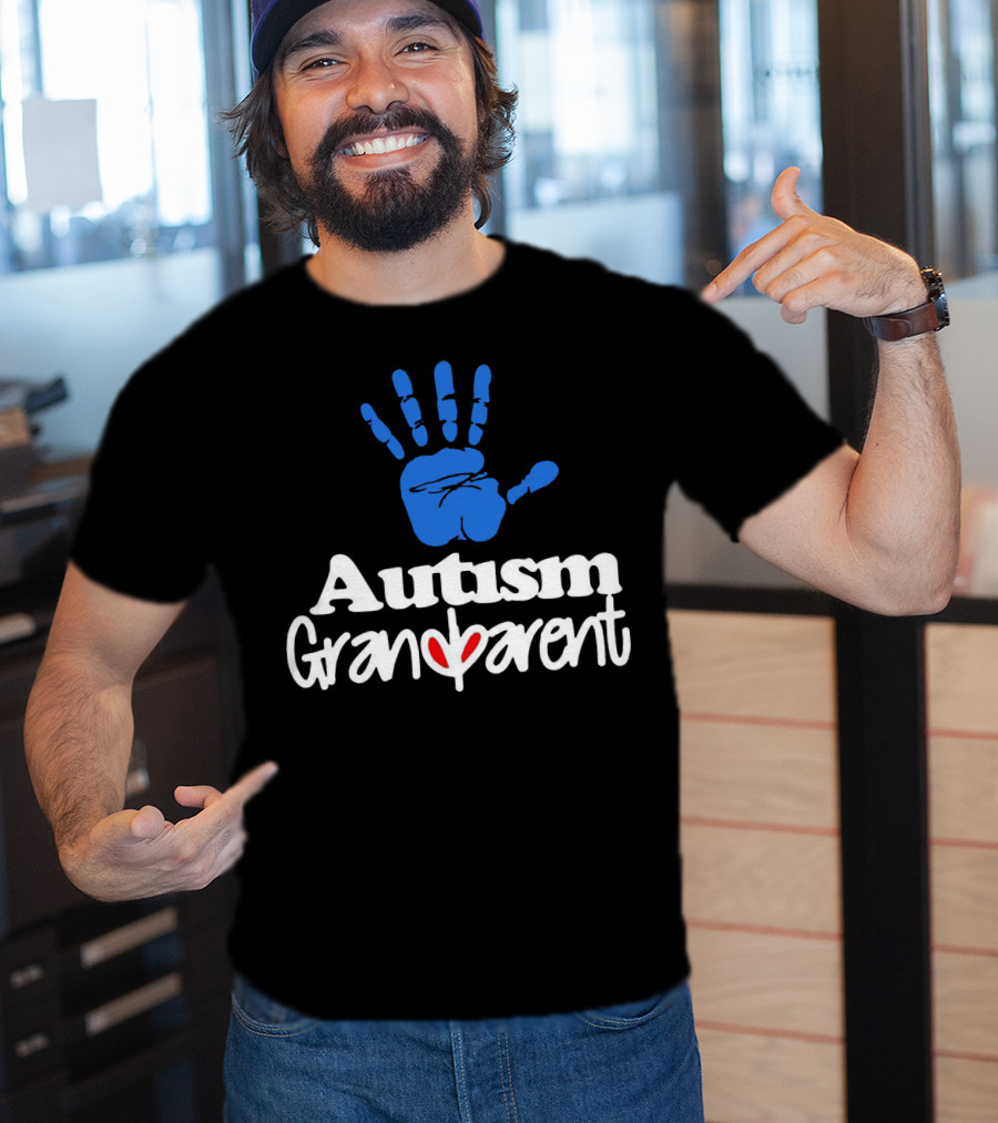 Autism Grandparent Blue Handprint Red Heart Inclusion T-Shirt