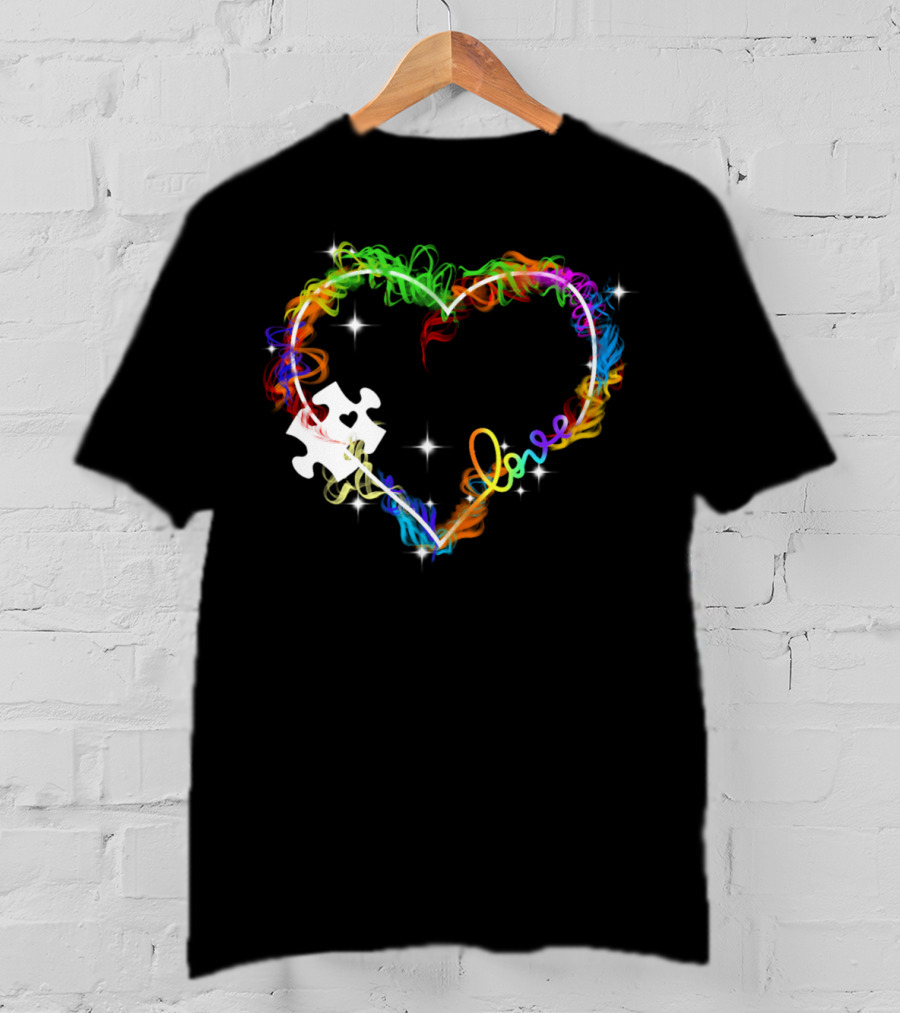 Love Heart Rainbow Puzzle Autism T-Shirt