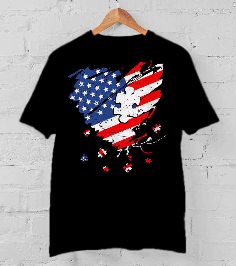 Autism USA Puzzle Heart Flag T-Shirt