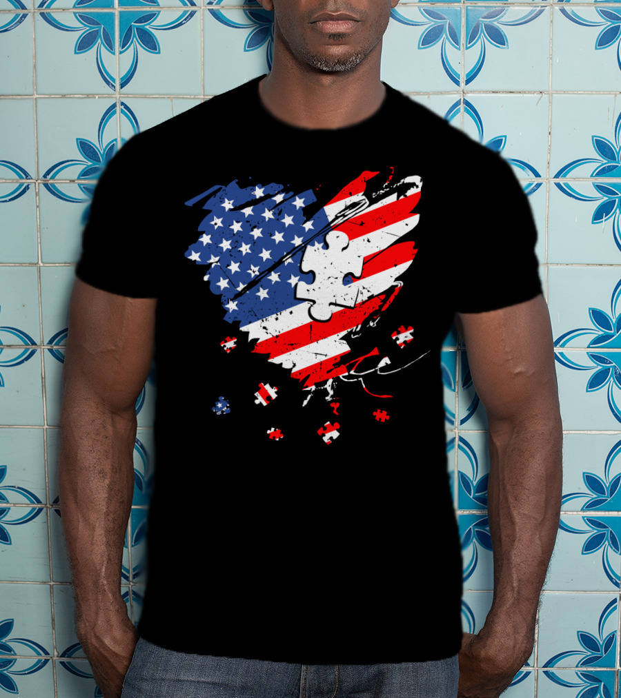 Autism USA Puzzle Heart Flag T-Shirt
