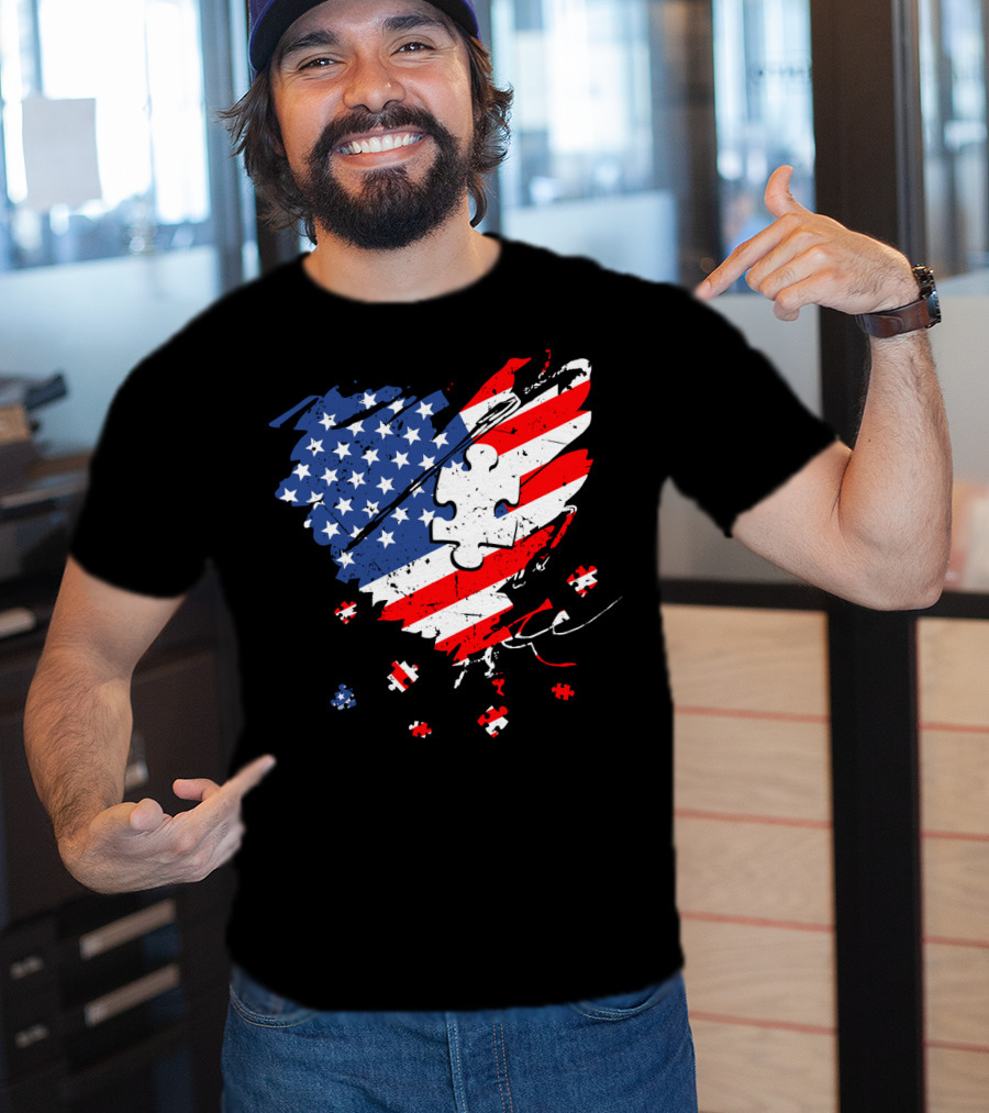 Autism USA Puzzle Heart Flag T-Shirt
