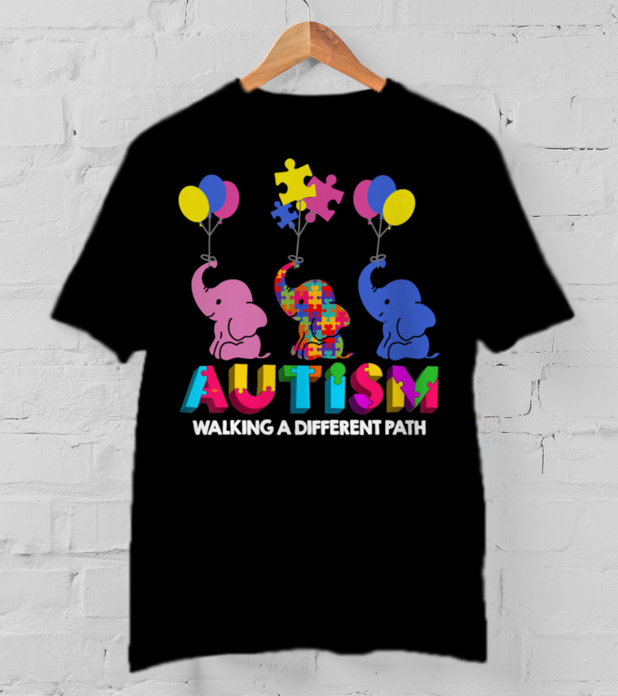 Autism Walking A Different Path Colorful Elephants And Balloons T-Shirt