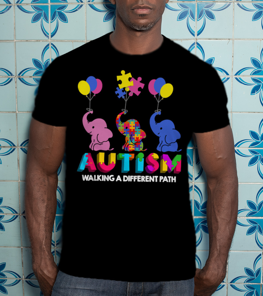 Autism Walking A Different Path Colorful Elephants And Balloons T-Shirt